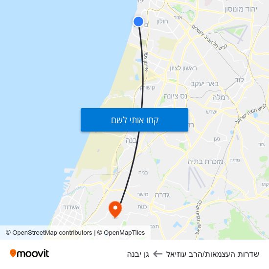 מפת שדרות העצמאות/הרב עוזיאל לגן יבנה