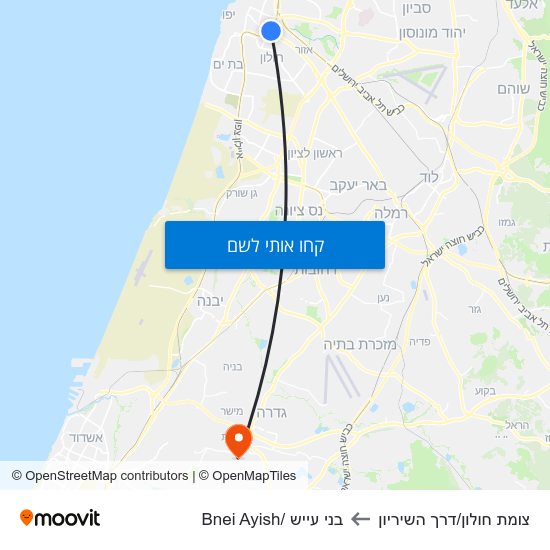 מפת צומת חולון/דרך השיריון לבני עייש /Bnei Ayish