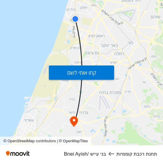 מפת תחנת רכבת קוממיות לבני עייש /Bnei Ayish