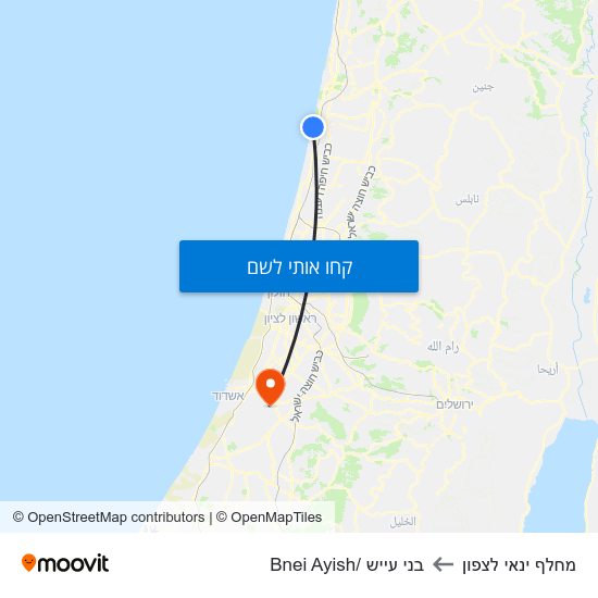 מפת מחלף ינאי לצפון לבני עייש /Bnei Ayish
