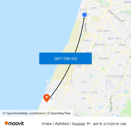 מפת אנה פרנק/הרב מיימון לAshdod / Ашдод / אשדוד