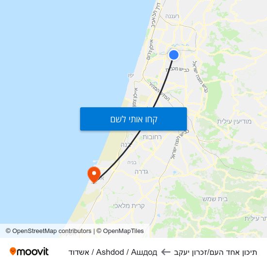 מפת תיכון אחד העם/זכרון יעקב לAshdod / Ашдод / אשדוד