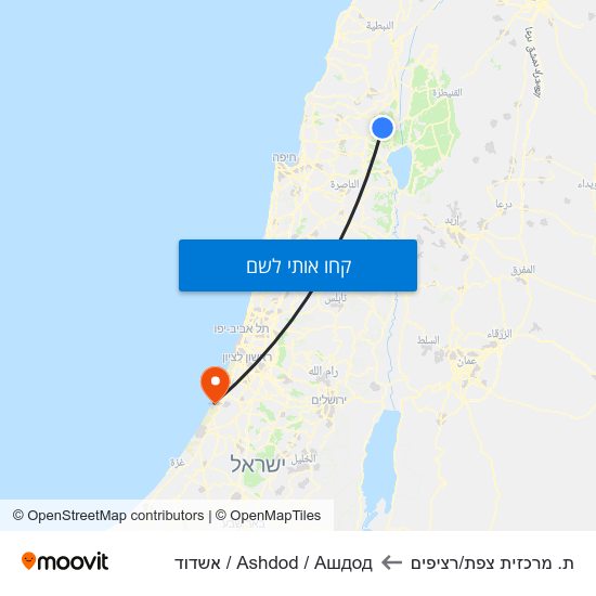 מפת ת. מרכזית צפת/רציפים לAshdod / Ашдод / אשדוד