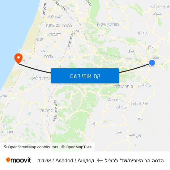 מפת הדסה הר הצופים/שד' צ'רצ'יל לAshdod / Ашдод / אשדוד