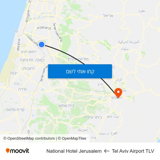 מפת Tel Aviv Airport TLV לNational Hotel Jerusalem