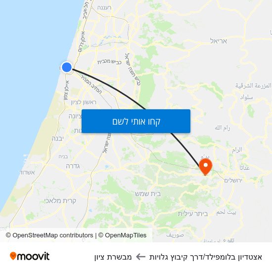 מפת אצטדיון בלומפילד/דרך קיבוץ גלויות למבשרת ציון