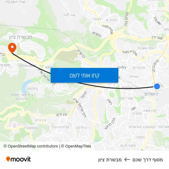 מפת מסוף דרך שכם למבשרת ציון