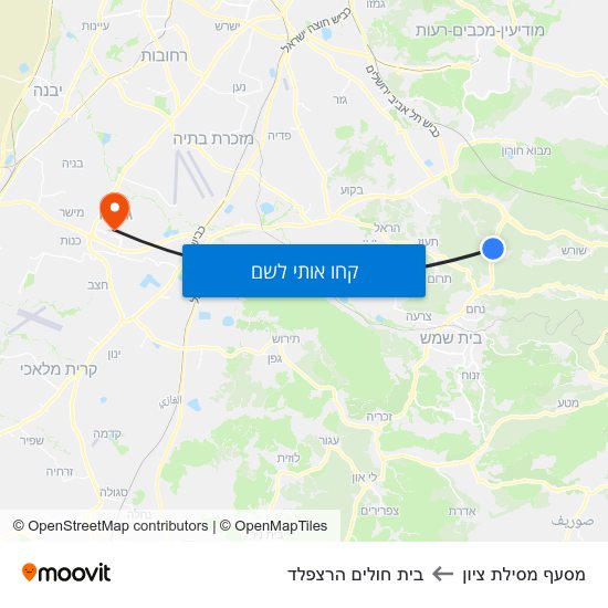 מפת מסעף מסילת ציון לבית חולים הרצפלד