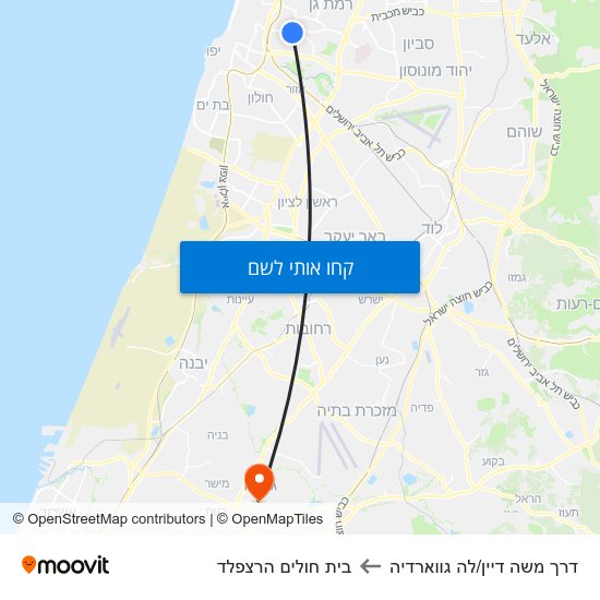 מפת דרך משה דיין/לה גווארדיה לבית חולים הרצפלד