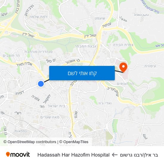 מפת בר אילן/רבנו גרשום לHadassah Har Hazofim Hospital