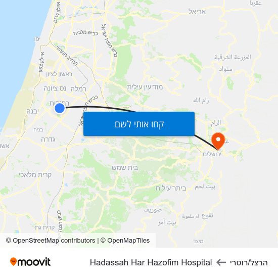 מפת הרצל/רוטרי לHadassah Har Hazofim Hospital