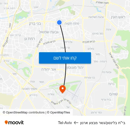 מפת בי''ח בלינסון/גשר מבצע ארנון לTel-Aviv
