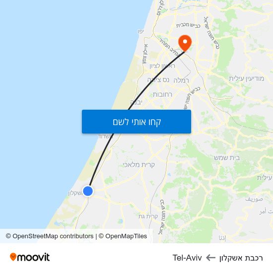 מפת רכבת אשקלון לTel-Aviv