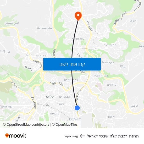 מפת תחנת רכבת קלה שבטי ישראל לبيت حنينا