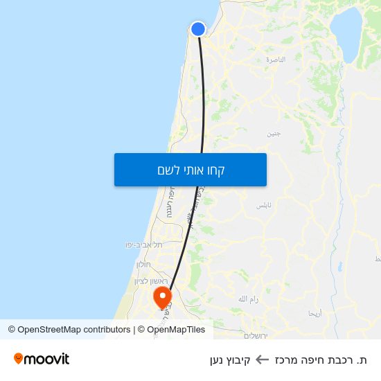 מפת ת. רכבת חיפה מרכז לקיבוץ נען