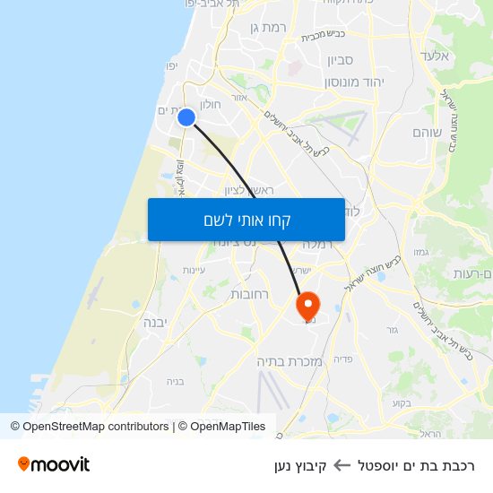 מפת רכבת בת ים יוספטל לקיבוץ נען