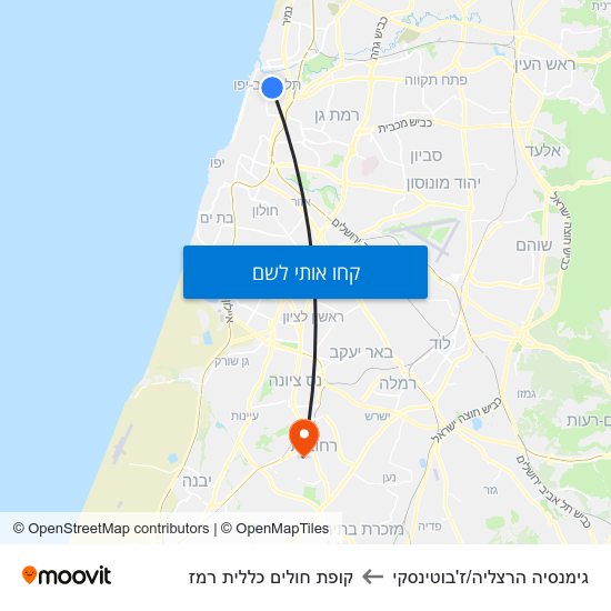 מפת גימנסיה הרצליה/ז'בוטינסקי לקופת חולים כללית רמז