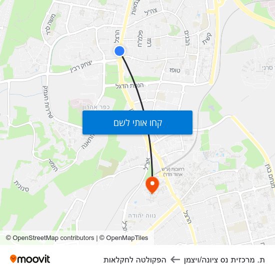 מפת ת. מרכזית נס ציונה/ויצמן להפקולטה לחקלאות