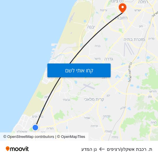 מפת ת. רכבת אשקלון/רציפים לגן המדע