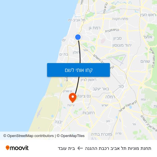 מפת תחנת מוניות תל אביב רכבת ההגנה לבית עובד