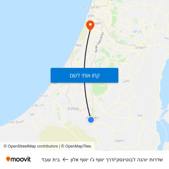 מפת שדרות יוהנה ז'בוטינסקי/דרך יוסף ג'ו יוסף אלון לבית עובד