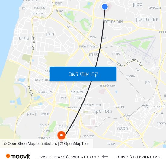 מפת בית החולים תל השומר/ילדים להמרכז הרפואי לבריאות הנפש נס ציונה