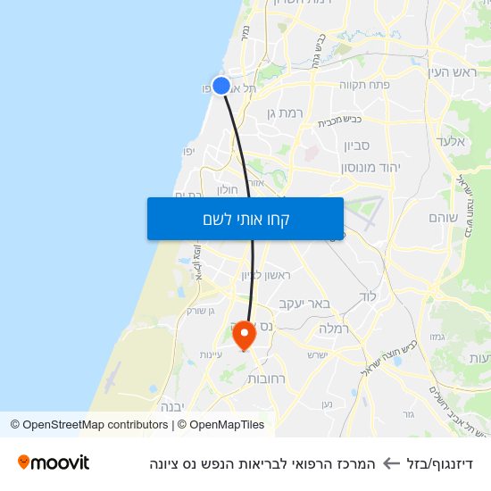 מפת דיזנגוף/בזל להמרכז הרפואי לבריאות הנפש נס ציונה