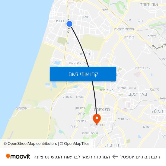 מפת רכבת בת ים יוספטל להמרכז הרפואי לבריאות הנפש נס ציונה