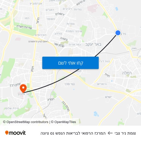 מפת צומת ניר צבי להמרכז הרפואי לבריאות הנפש נס ציונה