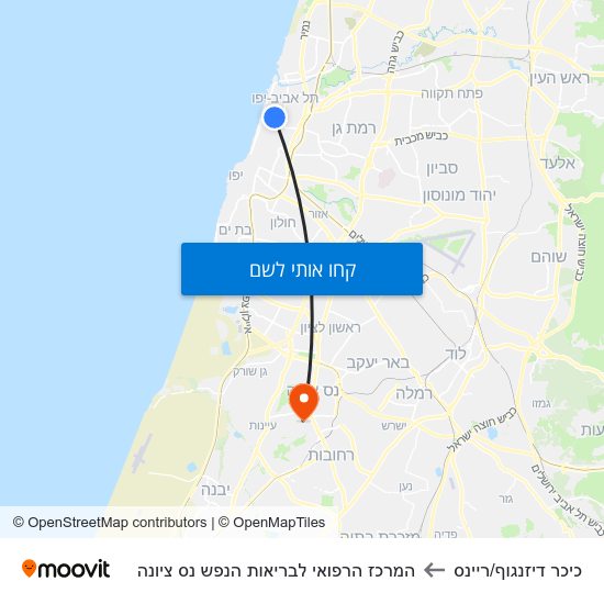 מפת כיכר דיזנגוף/ריינס להמרכז הרפואי לבריאות הנפש נס ציונה