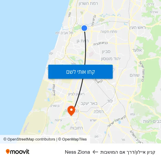 מפת קניון איילון/דרך אם המושבות לNess Ziona