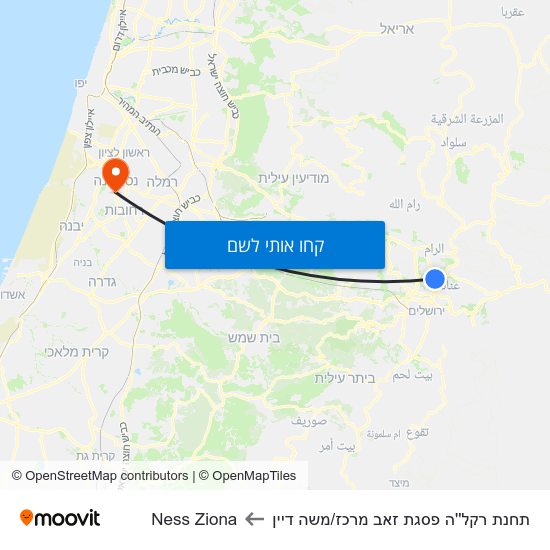 מפת תחנת רקל''ה פסגת זאב מרכז/משה דיין לNess Ziona
