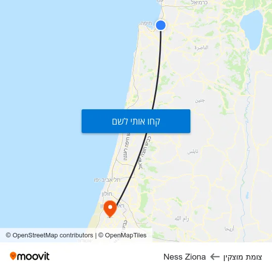 מפת צומת מוצקין לNess Ziona