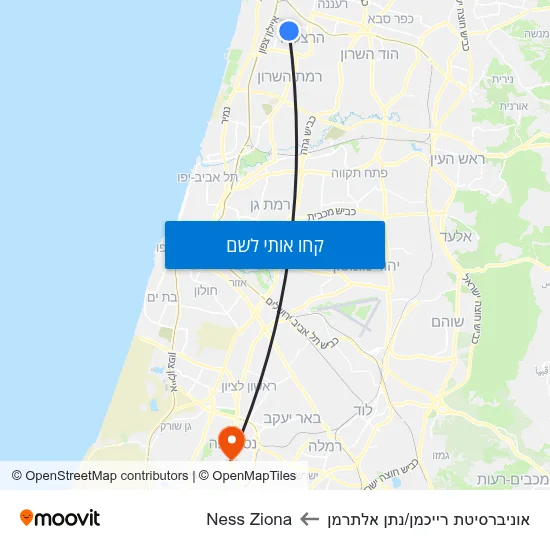 מפת אוניברסיטת רייכמן/נתן אלתרמן לNess Ziona