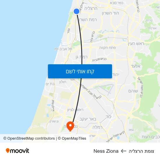 מפת צומת הרצליה לNess Ziona
