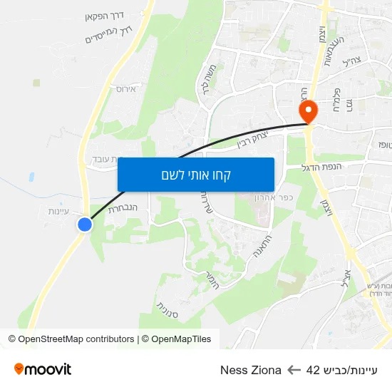 מפת עיינות/כביש 42 לNess Ziona