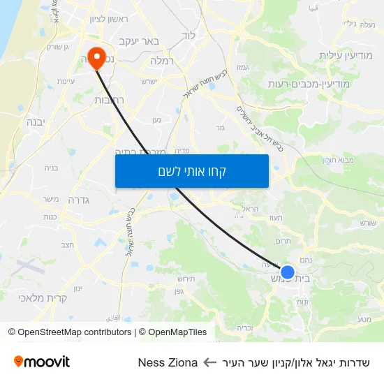 מפת שדרות יגאל אלון/קניון שער העיר לNess Ziona