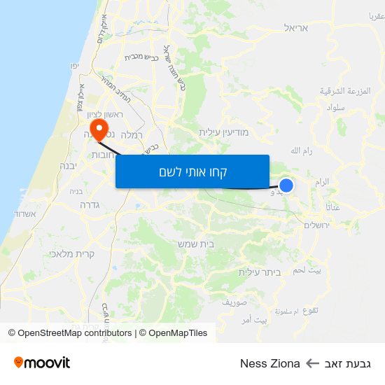 מפת גבעת זאב לNess Ziona