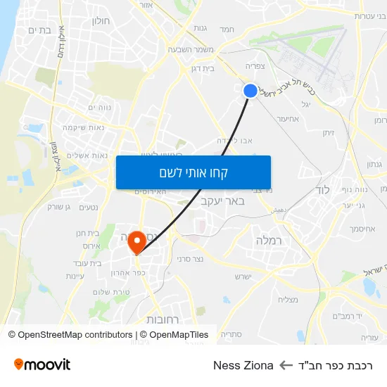 מפת רכבת כפר חב"ד לNess Ziona