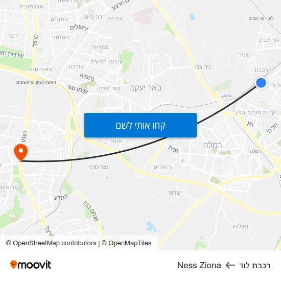 מפת רכבת לוד לNess Ziona