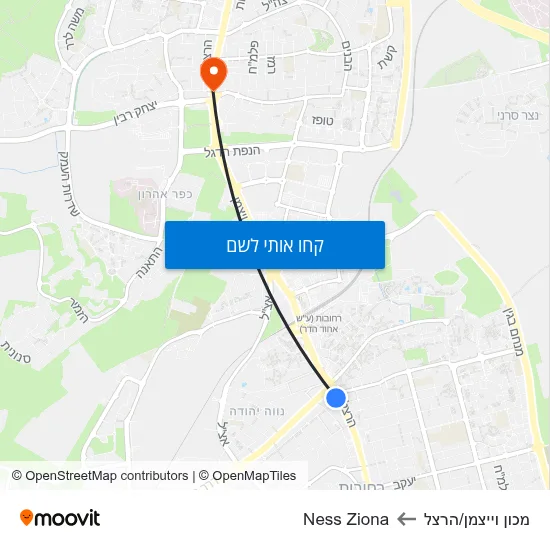 מפת מכון וייצמן/הרצל לNess Ziona