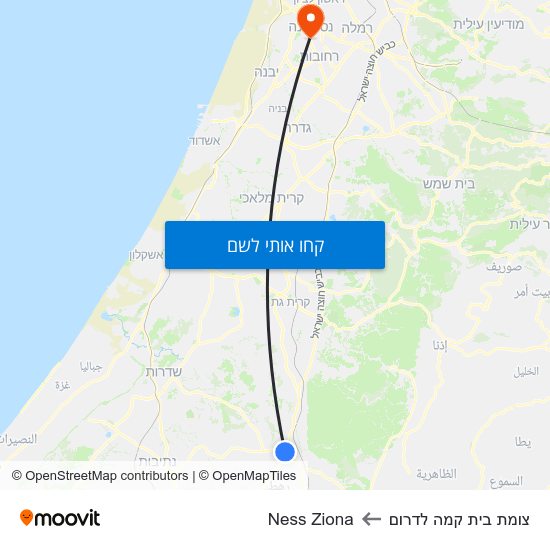 מפת צומת בית קמה לדרום לNess Ziona