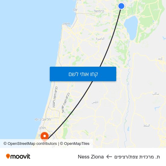 מפת ת. מרכזית צפת/רציפים לNess Ziona
