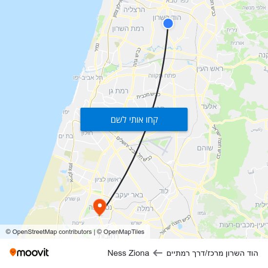 מפת הוד השרון מרכז/דרך רמתיים לNess Ziona