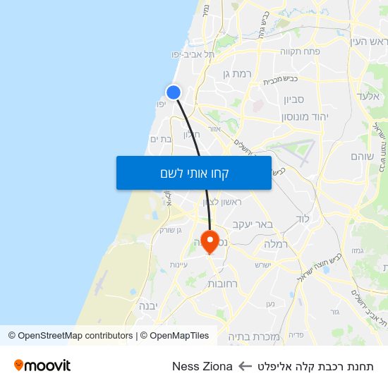 מפת תחנת רכבת קלה אליפלט לNess Ziona