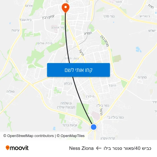 מפת כביש 40/פאוור סנטר בילו לNess Ziona