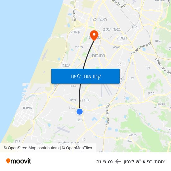 מפת צומת בני עי''ש לצפון לנס ציונה