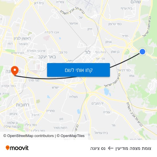 מפת צומת מצפה מודיעין לנס ציונה