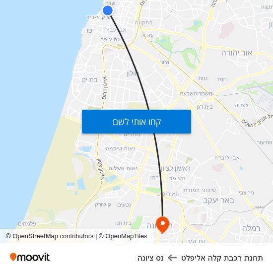 מפת תחנת רכבת קלה אליפלט לנס ציונה