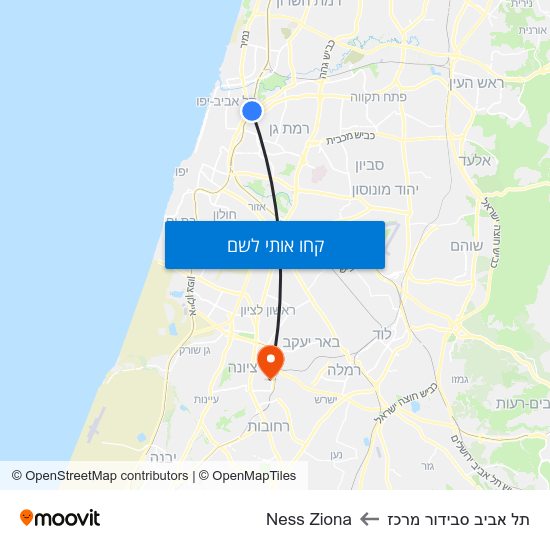 מפת תל אביב סבידור מרכז לNess Ziona